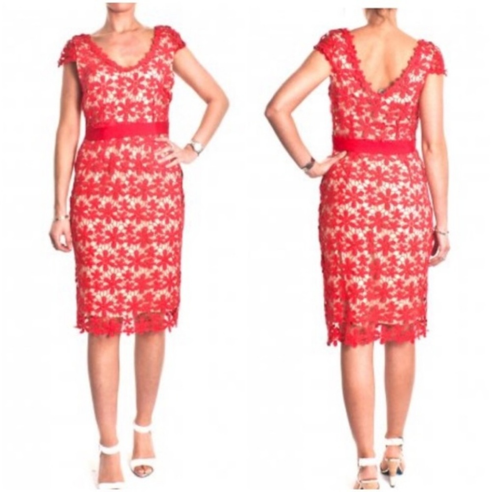 Hoss Intropia Red Lace Floral Crochet Dress